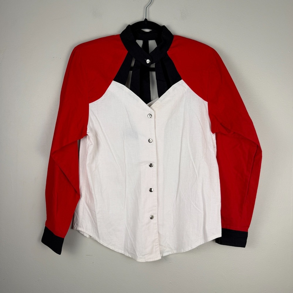 Vintage Rough Rider by Circle T Western Shirt Women's S Colorblock Cut-Out Neck